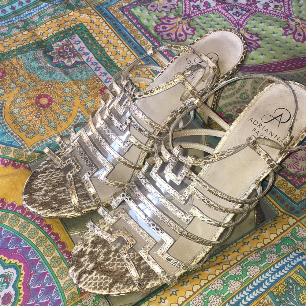 Adrianna Papell gold snake skin heels